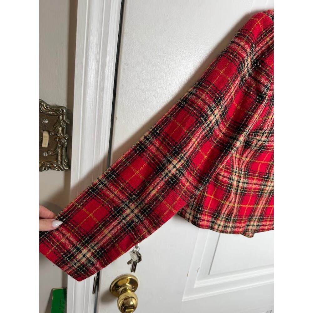 Positive Attitude Red Tartan Plaid Cropped Blazer Velvet Collar Clueless Size 8 - Picture 8 of 11